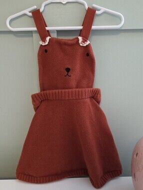 Hanna Andersson Rust Knit Bear Pinafore 3t